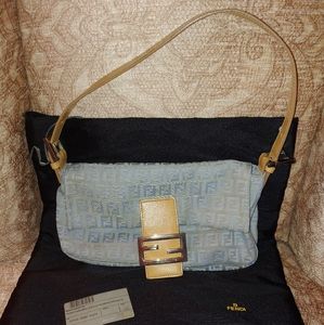 Fendi Baguette Baby Blue Zucca Canvas